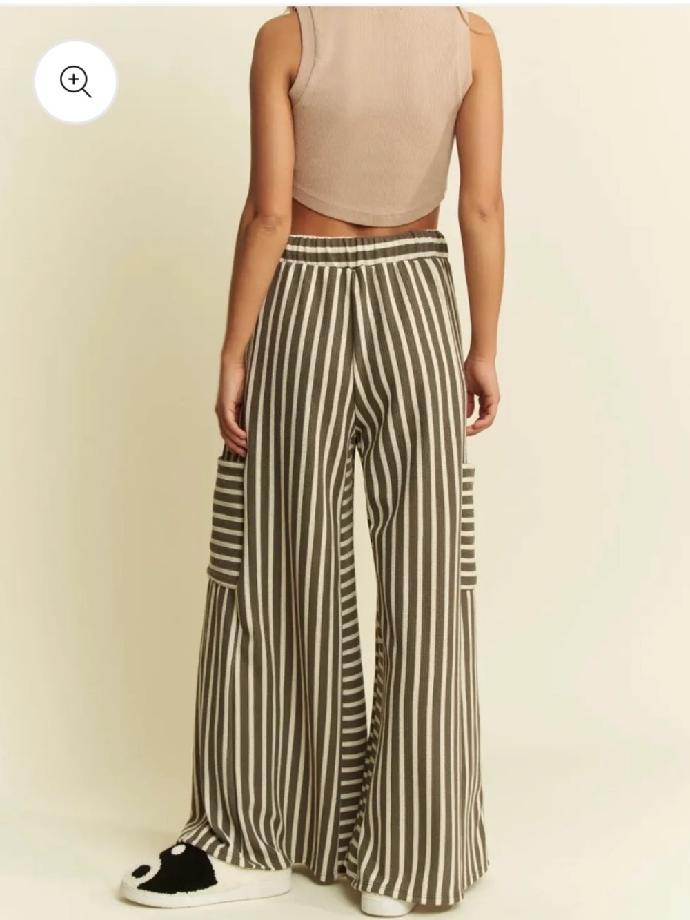 Striped Wide-Leg Tie-Waist Pants in Olive & Cream - Picture 2 of 5